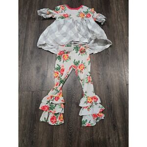 Matilda Jane Set Girls Floral Gingham Tunic & Ruffle Legging Set Size 4 Goodness